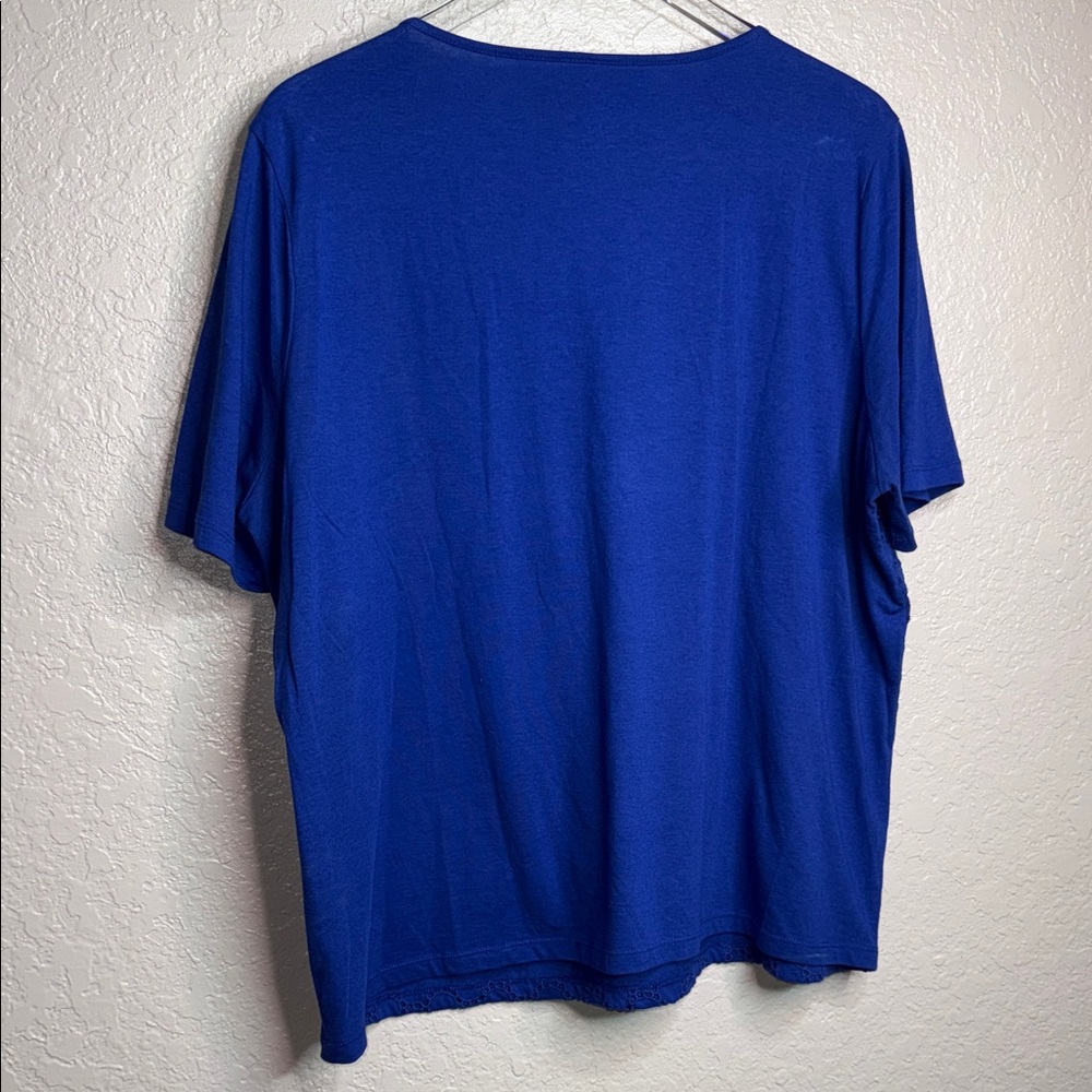 Talbots Cobalt Blue Short Sleeve Eyelet Knit Tee - Picture 4 of 5